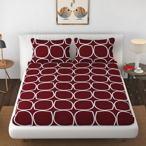 Image of Premium Heavy Cotton Elastic Fitted Bedsheets with 2 King Size Pillow Covers || Double Bed with All Around Elastic 350 TC || 72 x 78 Inch King Size Fitted || - Maroon Round