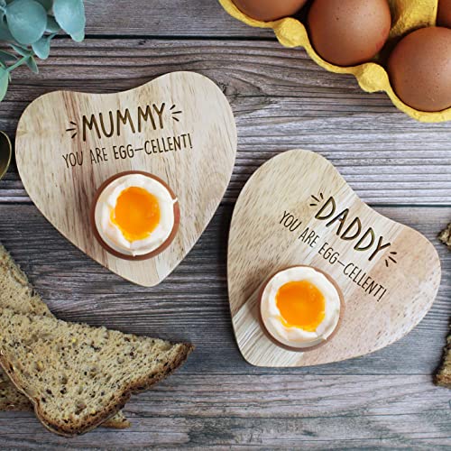 eBuyGB Set of 2 Personalised Heart Egg Cups, You are Egg-Cellent Egg Board, 5th Wedding Gift for Couples, His & Hers Breakfast Board, Dippy Eggs and Toast
