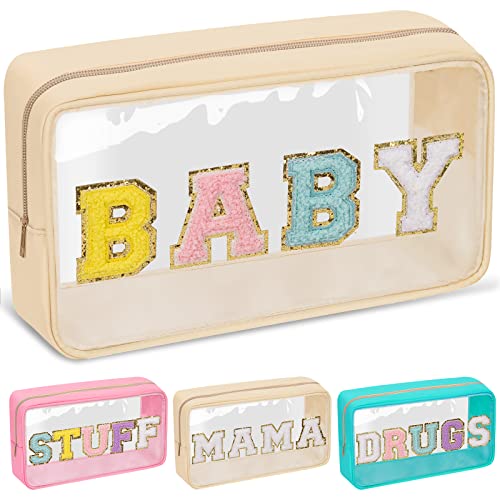 Image of Chenille Letter Clear Makeup Bag with Zipper and Waterproof Nylon