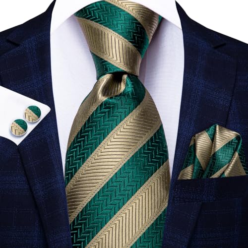 Image of Dubulle Silk Ties Set for Men Formal Paisley Striped Necktie Pocket Square Cufflinks 3PCS Sets Wedding Business Party