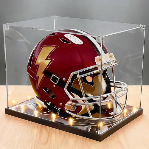 Mini Helmet Display Case with Mirror & Light Strip Mini Football Helmet Display Case Acrylic Clear 1/2 UV Protection Football Baseball Helmet Showcase for Mini Football Baseball Hockey Helmet