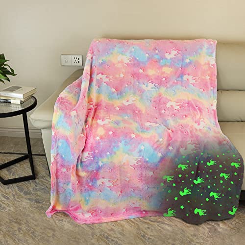 Kuscheldecke Kinder Mädchen, Einhorn Decke Kuscheldecke Leuchtet im...