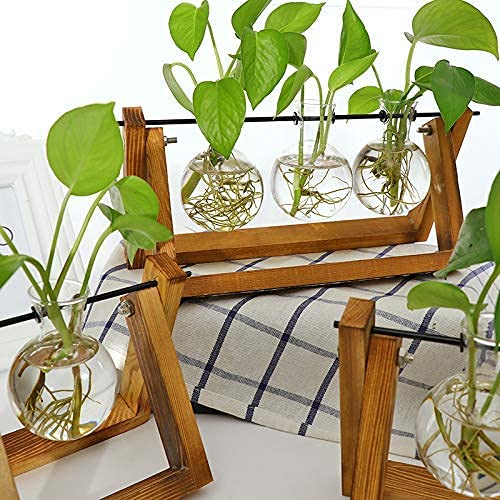 Kingbuy Bulb Glass Vase Metal Swivel Holder Retro Tabletop For Hydroponics Home Garden Office Decoration -1 Long Iron Rod And 2 Short Iron Rods #TOP3