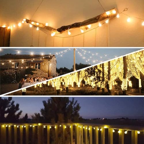 Augone 120 LED Lichterkette Kugel 15m, Partylichterkette mit Stecker für Innen und Außen,für Weihnachten, Hochzeit, Party, Garten(Warmweiß)