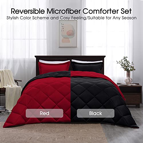 Basic Beyond Down Alternative Comforter Set (Queen, Black/Red) - Reversible Bed Comforter With 2 Pillow Shams For All Seasons #TOP2