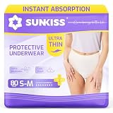SUNKISS Mutande Assorbenti per Incontinenza Donna, Ultra Sottili e a Rapido Assorbimento, Slip Post Parto Usa e Getta, Taglia S/M, 80 Unità in 4 Confezioni