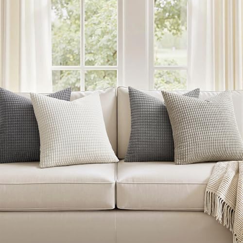 MIULEE Graue Serie Dekorative Kordsamt Kissenbezug 50x50 4er Set Sofakissen – Ansicht 3