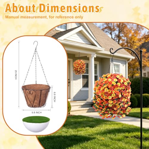 Image of Ammyoo Artificial Fake Hanging Flower Basket for Fall Outdoor Home Decor | 4 Pcs Faux Floral with Eucalyptus, Hanging Planter Decor for Fall Porch Balcony Yard Indoor Outdoor All Season Ornament