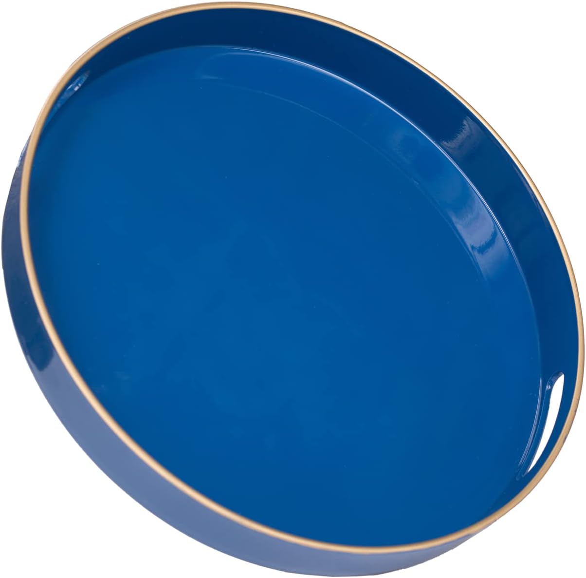 MAONAME 13" Blue Round Tray, Navy Serving Tray with Handles, Modern Decorative Tray for Coffee Table, Plastic Tray for Ottoman, Bathroom, Decor
