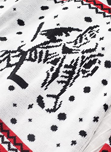 Gosopin Women Reindeer Snowflakes Open Front Christmas Sweater Cardigan Turndown Collar Geometric Print Long Sleeve Knit Coat Large White #TOP6