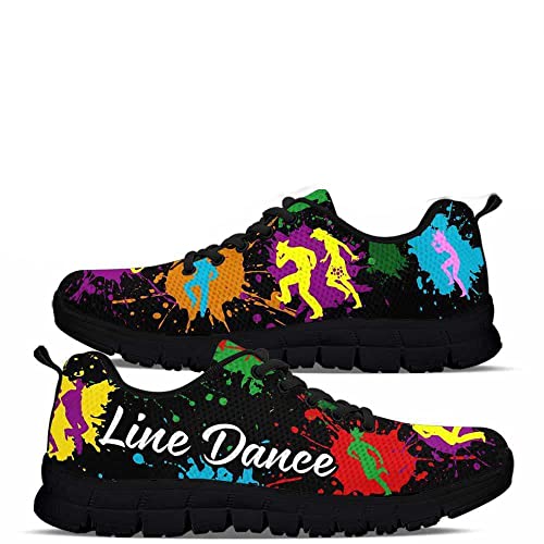 Line Dance Watercolor Heartbeat Sneakers Fashion Shoes, Line Dance Fashion Low Sneakers with Box for Men and Women. Line Dance Fashion Shoes Gifts for Line Dance Lovers