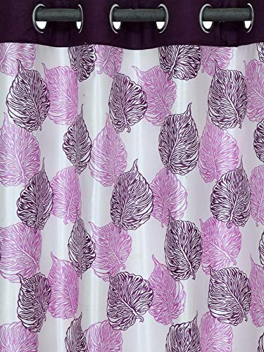 Image of Cortina Durable & Stylish Premium Leaf Print 100% Polyester Curtains - with Metal Grommets - Easy Fit Over Window - Bedroom Living Room Kids Room Hall Kitchen - 7 Feet Set of 1 - Purple 4