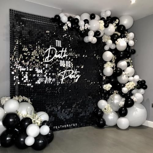 Image of Black and White Balloon Arch Kit, ADOINBY 140Pcs Black and White Durable Latex Balloons 18 12 10 5 Inch Different Size Balloons for Birthday Anniversary Wedding Engagement Graduation Party Decorations
