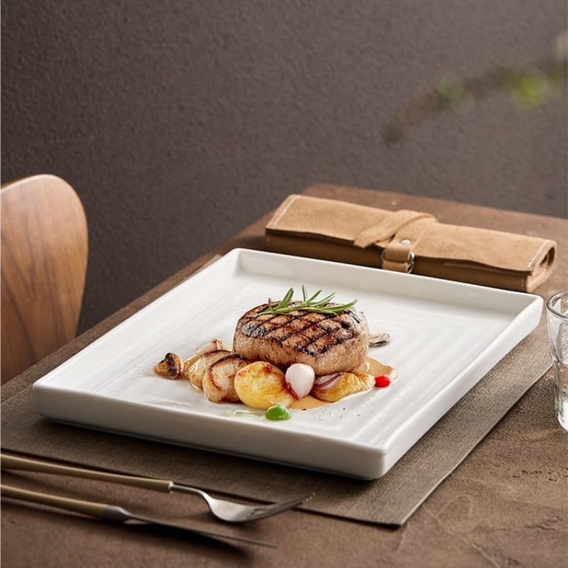 Platos de Camping Platos de cerámica for uso doméstico, platos rectangulares creativos estilo occidental for verduras y carne asada Plato Decorativo