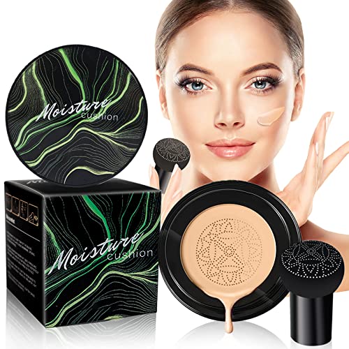Air Cushion CC Cream Mushroom Head Foundation, Long-Lasting Face Makeup BB Cream, Moisturizing Concealer Brighten Mature Skin , Even Skin Tone for All Skin Types, Medium Deep