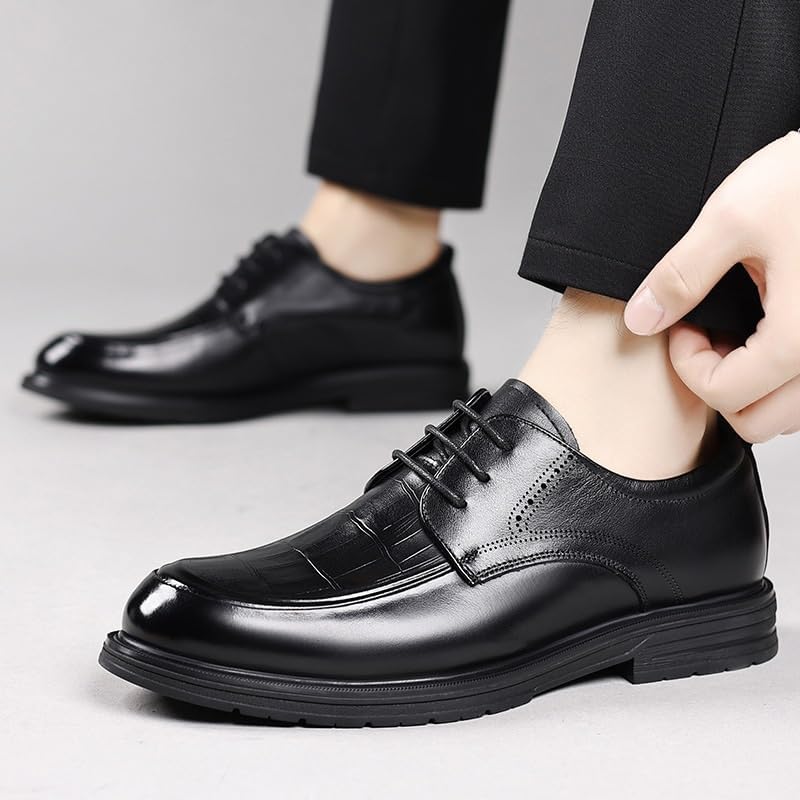 Men's Leather Formal Oxfords Classic Lace-up Comfortable Pointed Toe Derbys Dress Shoe Wedding Office Business Leather Shoe