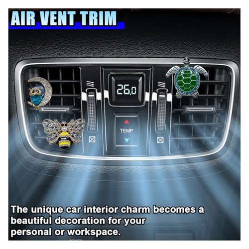 Image of 3PCS Bling Bee Car Dashboard Air Vent Trim Clips, Crystal Rhinestone Air Vent Clips, Car Aromatherapy Diffuser Decoration Clip, Auto Interior Accessories for Women (Turtle+Bee+Crescent Owl)