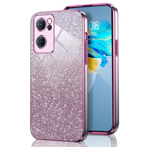 GOGME Glitter Funda para OPPO Find X5 Lite, Marco Galvanizado TPU Anti-arañazos Brillantina/Transparente Protectora Carcasa. Rosa
