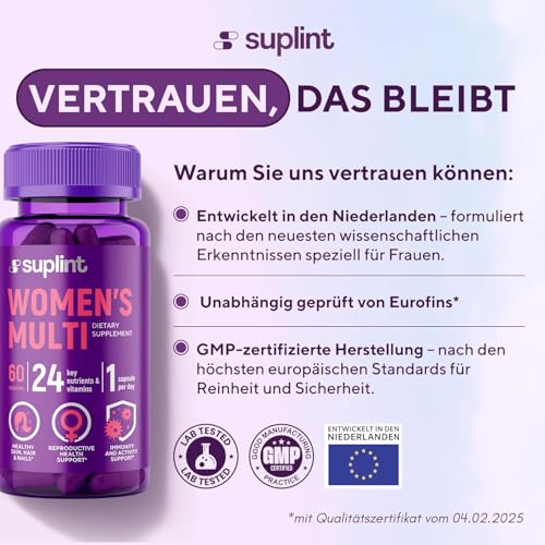 Multivitamin & Mineralien Kapseln hochdosiert für Frauen – A-Z Komplex mit Vitamin B6, Eisen, Zink & Vitex – 60 Kapseln – Premium Multivitamin – All-in-One Vitamine für Frauen – Bild 3