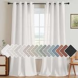 H.VERSAILTEX Pair Set Nickel Grommet Natural Linen Blended Window Treatment, Premium Soft Rich Light Filtering Semi Sheer Curtain Panels for Living Room - 52x84-Inch - Heathered White