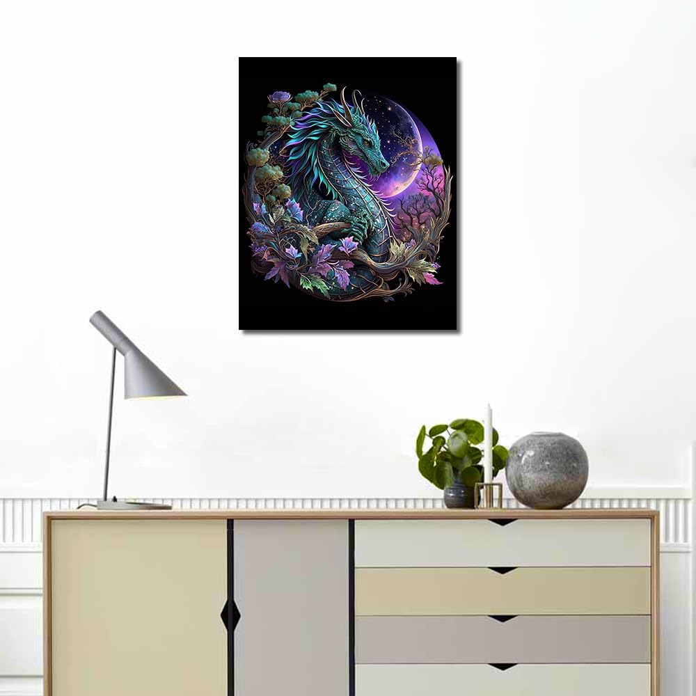 TUMOVO DIY Paint by Numbers - Red Dragon on Canvas for Adults, Kids, and Beginners - 16X20 Inch Framed Medieval Dragon Kit