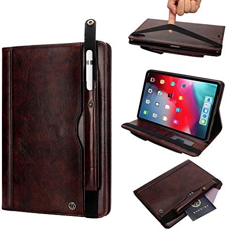Apple Pencil Holder Case for iPad Pro 12.9,(Wallet 18 Card Slots)(Lace Fixing)(Multiple Stand) Retro Leather Case for iPad Pro 12.9 1st Gen/2nd Gen (ipad pro 12.9 2018, Coffee)