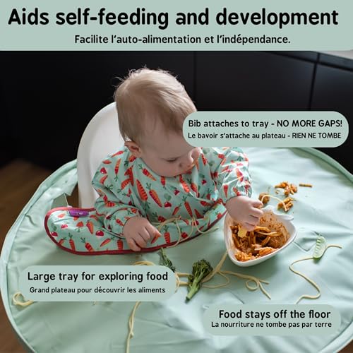 Miniatura 3 de Tidy Tot Kit De Bandeja De Destete Tapete Que Se Acopla Directamente A La Trona Y Babero Con Mangas, Ideal Para Evitar Engorros En Las Comidas