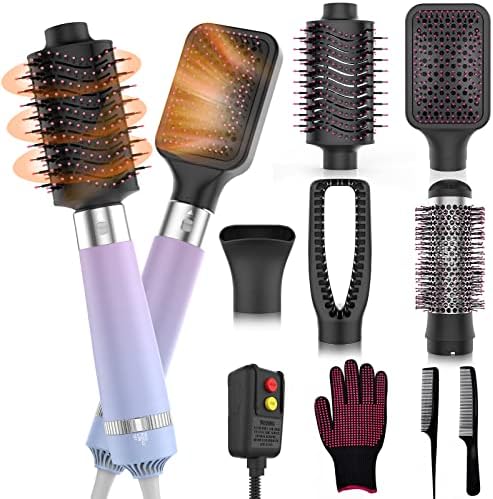 5 in 1 Hair Dryer Brush, Salon Negative Ionic Electric Hot Air Brush, Detachable and Interchangeable Hair Straightener Curly Hair Comb,Hot Hair Dryer for Straightening Curling Drying Massage Styling