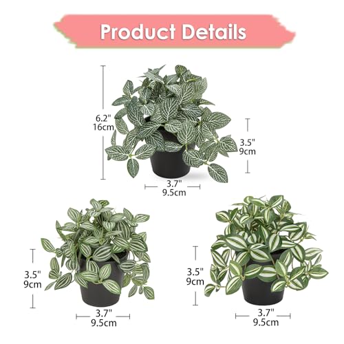 Oairse Small Artificial Plants Indoor in Pot Set of 3 Decorative Fake Plants Realistic Faux Plant Potted for Home Aesthetic Living Room Bathroom Desk Shelf Office Decoration - Image 2