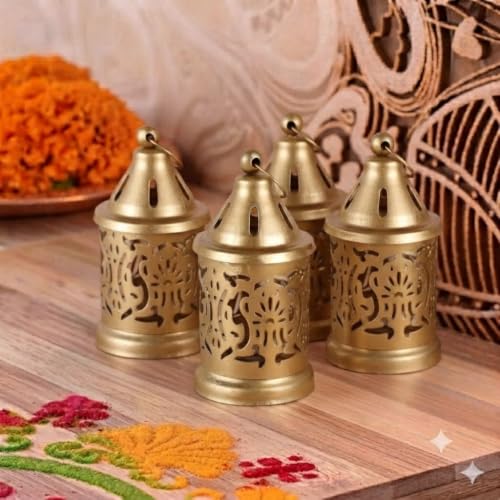 INTERNATIONAL GIFT Set of 4 Gold Metal Hanging Lantern Tea Light ...