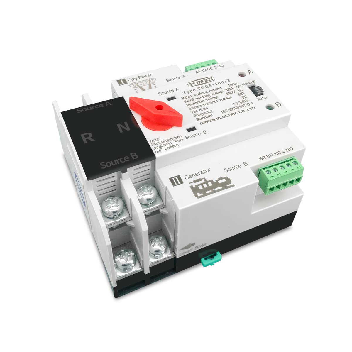 Disyuntor Riel DIN monofásico ATS 220V Transferencia automática de Doble Potencia Selector eléctrico Interruptores ininterrumpidos 2p 63a 100a 125a(100A)