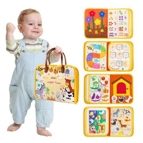 Image of Jollybaby 8 Page Baby Soft Busy Books Sorting & Stacking Toys, Travel Toy & Montessori Sensory Educational, Preschool Learning Activities Toy for 1 2 3 Year Old Toddlers Boy Girl (Happy Farm