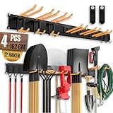 Rankomu Garagen Gerätehalter Verstellbar 162.4cm (4 Schienen) + 12 Haken mit Anti-Rutsch-Überzügen + 2 Tragegurte, Wandhalterung Gartengerätehalter für Garage, Werkstatt, Garten, Helm, Besen & Rechen