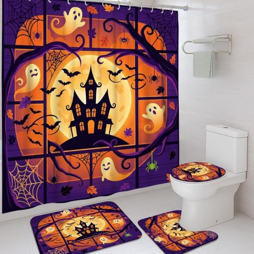Rideau de douche Halloween violet lavable qui ne moisit pas