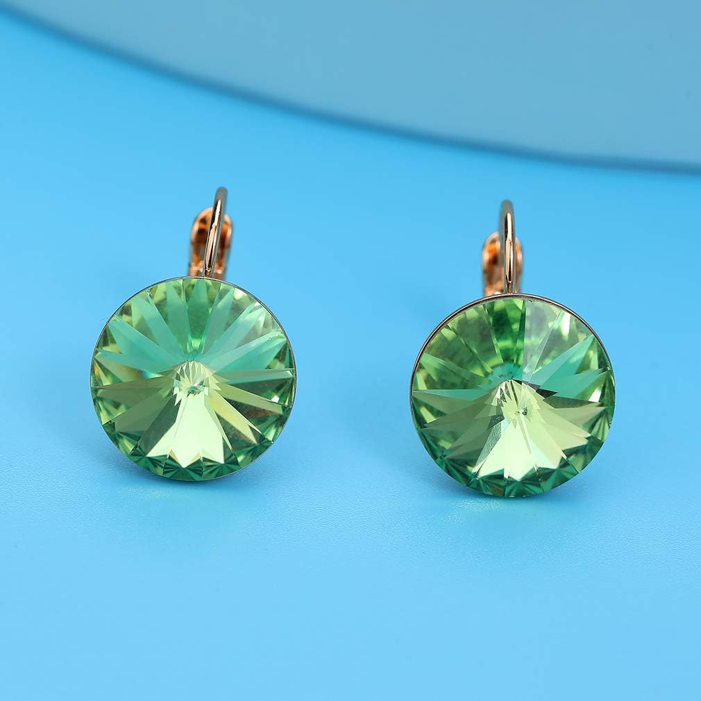 Round Austrian Crystal Drop Leverback Earrings for Women 14K Gold Plated Hypoallergenic Earrings - Image 4