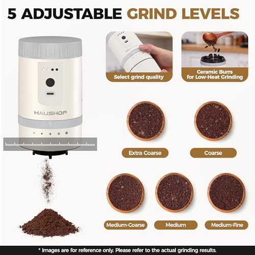 HAUSHOF Portable Coffee Grinder, Camping Coffee Makers, Portable Burr Coffee Grinder and Brewing Kit, Rechargeable, Personal Cordless Coffee Maker for Car, Camping, for Home Use — view 2