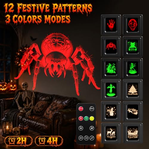 12-in-1 Halloween Projector Lights Outdoor, Dynamic Projection Light | with Cat Spider Pumpkin HD Patterns, Waterproof Halloween Decorations for Window Wall Yard Garage Christmas Holiday Decor - image 6
