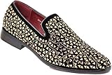 Enzo Romeo SPK27 Men's Rhinestone Sparkling Suede Dress Shoes Loafer Classic Designer Moccasins (12, Gold)