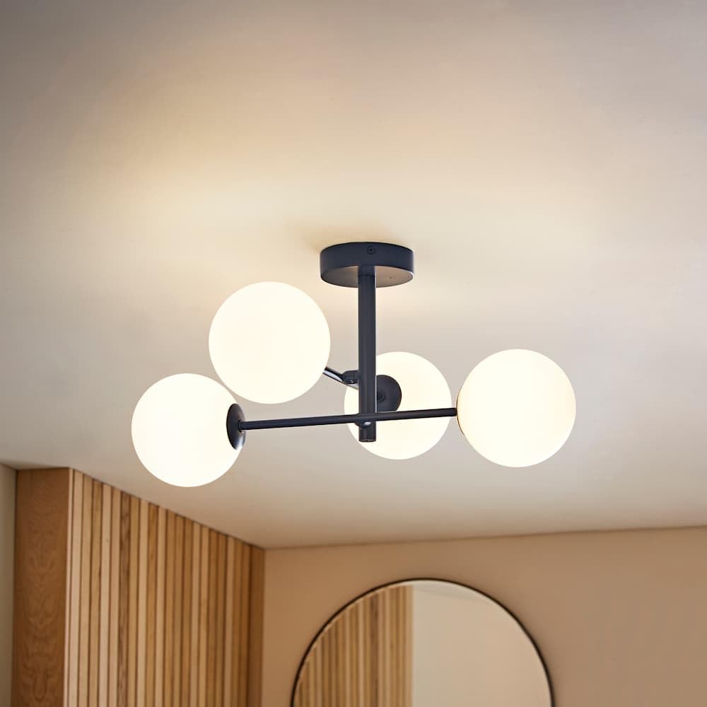ValueLights | Darla Navy 4 Way Frosted Globe Bathroom Ceiling Light and Bulbs | Ceiling Lights, Home Décor & Improvement Essential | Mains Wired