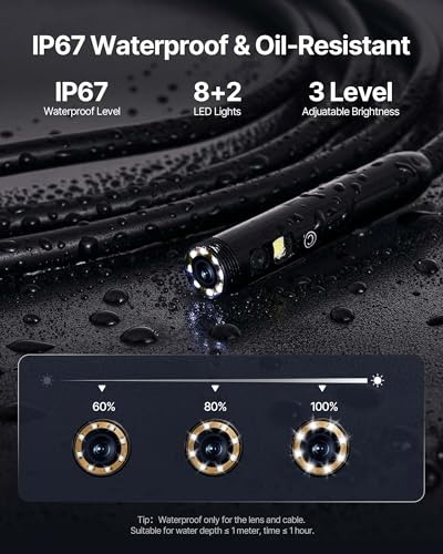 Image of VEVOR 3 Lens Industrial Endoscope, 1080P HD Digital Borescope Inspection Camera 4.5 Inch IPS Screen IP67 Waterproof Snake Camera with 8 LED Lights, 16.5FT Semi-Rigid Cable, 32GB Card and Helpful Tool