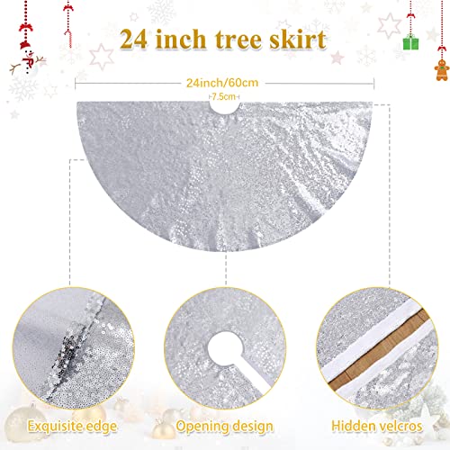 Glitter Christmas Tree Skirt 24 Inches Round Silver Small Sequin Tree Skirt Fabric For Christmas Tree Decorations Xmas Ornaments #TOP2