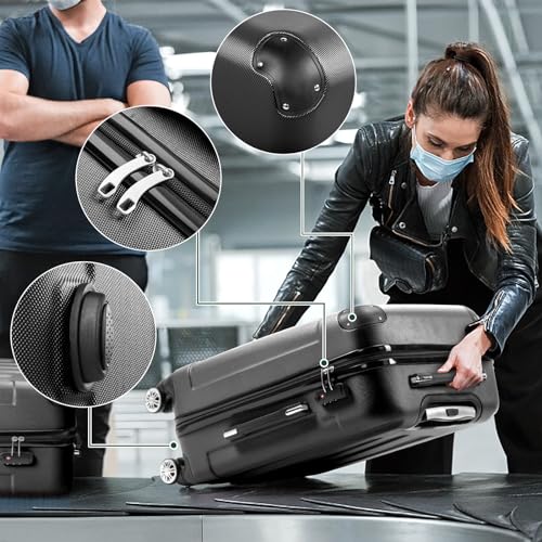 Karl home Lightweight Suitcase Set, 3-Piece ABS Hard Shell Luggage with 4 Spinner Wheels & Resilient Handle, Durable Cabin Suitcase for Travel, (Black, 20/24/28) - Image 6