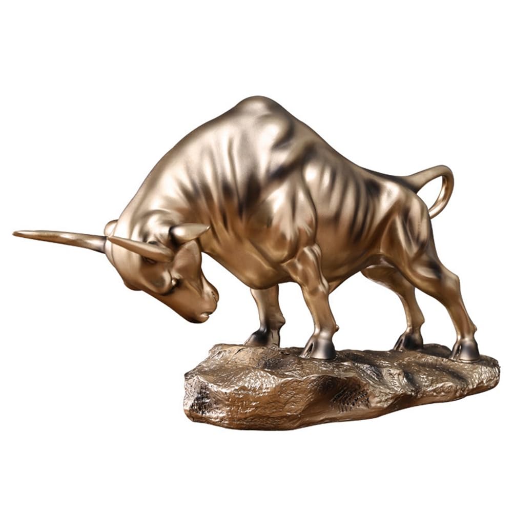 Vjsujehgy Modern Bull Figurine Cattle Statue Feng Shui Animal Sculpture Collection Crafts for Tabletop Home Decoration