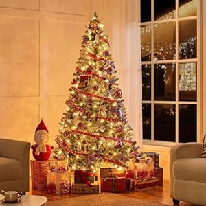 Yaheetech6ftprelitchristmastreesnowflockedartificialchristmastreewith64snowpinecones920pvcbranchtips250warmwhitelightswhitegreen Urban Country Home Decor Yaheetech 6ft pre lit christmas tree snow flocked artificial christmas tree with 64 snow pinecones 920 pvc branch tips 250 warm white lights white green urban country home decor