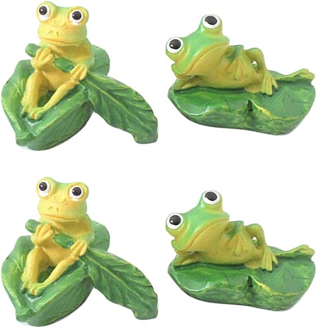 Amosfun 4pcs Mini Animals Miniature Frog Ornament Cake Topper Fairy Garden Accessories Plant Pots Bonsai Craft Micro Landscape Decorations Random Style