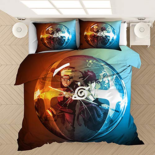 DDONVG Naruto Parure de lit pour enfant 135 x 200 cm en microfibre - Motif dessin animé - 2 pièces (housse de couette + taie d oreiller) (C, 135 x 200 cm)