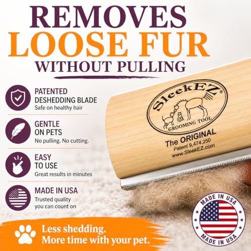 SleekEZ Dog Brush for Shedding | Patented Deshedding Dog Brush | Pet Hair Remover for Short, Medium & Long Coats | Made in USA | 5 Inch - thumbnail 6