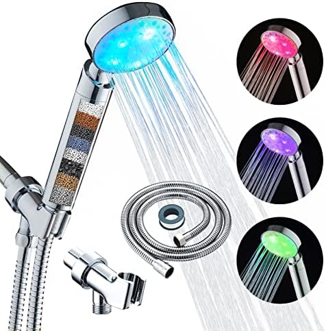 KAIREY Led Shower Head 7 Color Light Change Automatically Handheld Showerhead Polished Chrome with 60 Inches Stainless Steel Hose and Adjustable Bracket