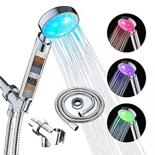 KAIREY Filtered Led Shower Head for Hard Water 7 Color Light Change Automatically Handheld Showerhead Polished Chrome with 60 Inches Stainless Steel Hose and Adjustable Bracket Filter Shower Head