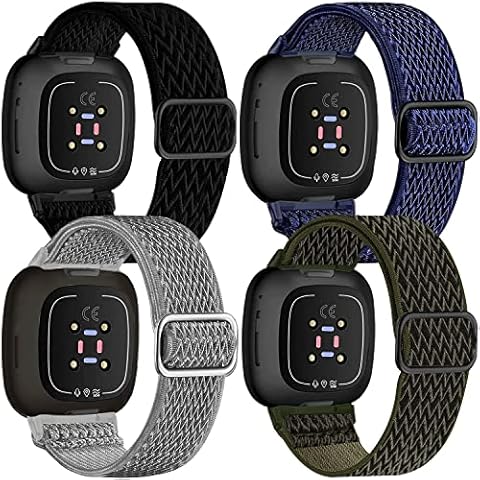 Nigaee Elastic Nylon Bands & Lace Silicone Bands Compatible with Fitbit Versa 3/Versa 4/Sense/Sense 2,Adjustable Breathable Replacement Straps Soft Nylon Loop & Slim Silicone Wristbands for Women Men Cover